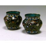 Pair of late 19th Century Japanese cloisonné vases, each having stylised floral decoration on a