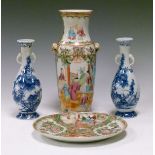 19th Century Cantonese Famille Rose vase having typical decoration depicting figures on a terrace, a