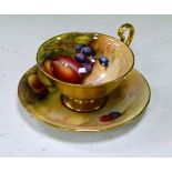 Royal Worcester cabinet cup and saucer, each having painted fruit decoration, the cup by William