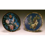 Two late 19th/early 20th Century Japanese cloisonné dishes, the first decorated with a bird