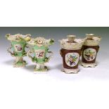 Pair of early/mid 19th Century English porcelain two handled baluster shaped vases, probably