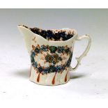 18th Century porcelain 'Chelsea Ewer' cream jug, probably Liverpool, having blue, green and iron-red