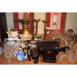 Large quantity of interesting miscellanea including metronome, barometer, brassware, ceramics, table