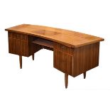 Morris of Glasgow teak curved twin pedestal desk fitted four drawers Condition:
