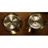 Comitti of London reproduction brass ships bulkhead design clock and barometer, boxed Condition: