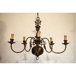 Brass Dutch style five branch ceiling light fitting Condition: