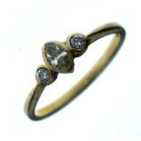 9ct gold three stone diamond ring, size O Condition: