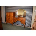1920's period walnut kneehole dressing table with mirror over together with a matching press