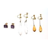 Three pairs of earrings, all stamped '9ct' Condition: