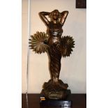 Art Deco design bronzed spelter figure depicting a standing lady with an elaborate headdress