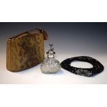 Silver mounted cut glass scent atomiser, vintage snakeskin handbag and a 1930's period faux jet