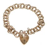 9ct gold double chain link bracelet having heart shaped clasp Condition: