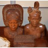 Two 20th Century carved hardwood head and shoulder busts of Eastern figures together with a