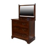 Edwardian mahogany and string inlaid dressing chest having a rectangular swing mirror, one trinket