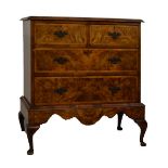 Early 20th Century figured walnut Queen Anne style chest of two short over two long drawers on