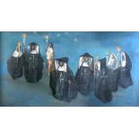 Deborah Jones - Oil on canvas - Candlelit procession of nuns, within an oak frame Condition: