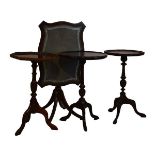 Three reproduction mahogany wine tables and one other similar having green inset top Condition: