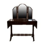 Reproduction mahogany drop leaf dressing table with triple mirror over Condition: