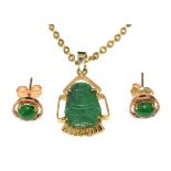Jade set pendant, stamped '585' and chain and a pair of similar earrings Condition: