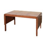 Modern Design - Danish teak rectangular drop-end dining table raised on square supports, the