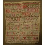 Early 19th Century needlework sampler worked by Sarah Walker aged 9, July 17, 1812, framed and
