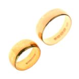 Two gold wedding bands, one 22ct, the other 18ct Condition: