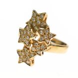 Diamond cluster ring, unmarked, composed of five star motifs pavé set with a total of forty small