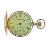 Waltham Watch Co - Hunter pocket watch, the white enamel dial with black Roman numerals, hands and