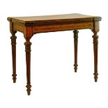 Victorian figured walnut rectangular fold over card table having satin burrwood and ebonised banding