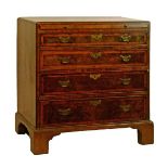 18th Century walnut chest of four long graduated drawers, the top with herringbone inlay and