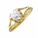 Diamond single stone 22ct gold ring, Birmingham 1906, the brilliant cut of approximately 0.60