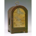 19th Century simulated rosewood cased arch top double fusee mantel clock, the brass dial with