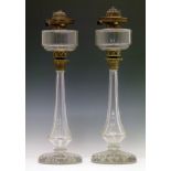 Pair of good quality 19th Century French cut glass oil lamps, now converted to electricity, each