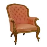 Victorian carved walnut framed spoon back drawing room armchair on cabriole supports Condition: