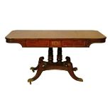 Regency brass inlaid rosewood rectangular topped library table, fitted two drawers to the frieze and