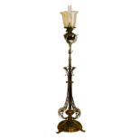 Late 19th/early 20th Century brass floor standing telescopic oil lamp, now converted to electricity,