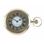 Syren - 9ct gold half hunter pocket watch, 1921 London import mark, the white enamel dial with black