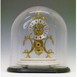 19th Century brass skeleton clock, the silvered chapter ring with Roman numerals interspersed by