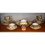 Continental porcelain tea ware having decoration of roses with gilt highlights against a cream