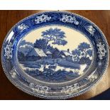 Late 19th Century Wedgwood blue and white transfer printed oval meat dish decorated with the