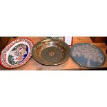 Three modern ceramic dishes and a naturalistic porcelain 'Connoisseur of Malvern' Yorkshire Rose