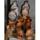 Four Beswick bird design whisky flasks - Snowy Owl, Peregrine Falcon and Osprey x 2, seven small