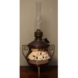 Late 19th Century Defries & Sons Aesthetic School pottery oil lamp having foliate decoration on an