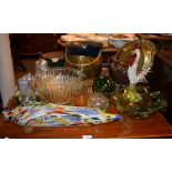 Quantity of decorative glass including a fish, a cockerel and various glass bowls etc Condition: