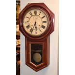 Late 19th/early 20th Century American mahogany and beech cased drop dial wall clock by the Ansonia
