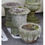 Pair of 'stone' octagonal top garden urns and one other smaller planter Condition: