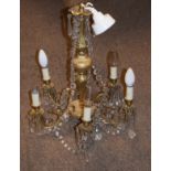 20th Century brass five branch lustre drop chandelier Condition:
