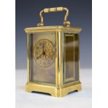 French brass cased carriage clock, the gilt dial with Arabic numerals set within a mask, with