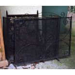 Brass top firescreen, two other firescreens and a timber framed firescreen with needlework panel and