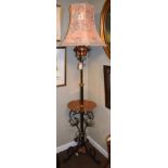 Early 20th Century wrought iron and copper floor standing oil lamp, now converted to electricity,